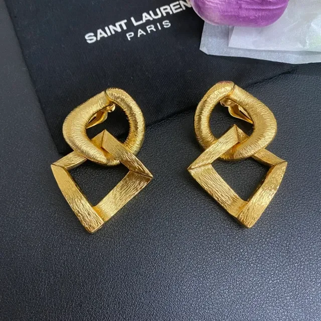 Saint Laurent Geometric Interlocking Gold Earrings 8