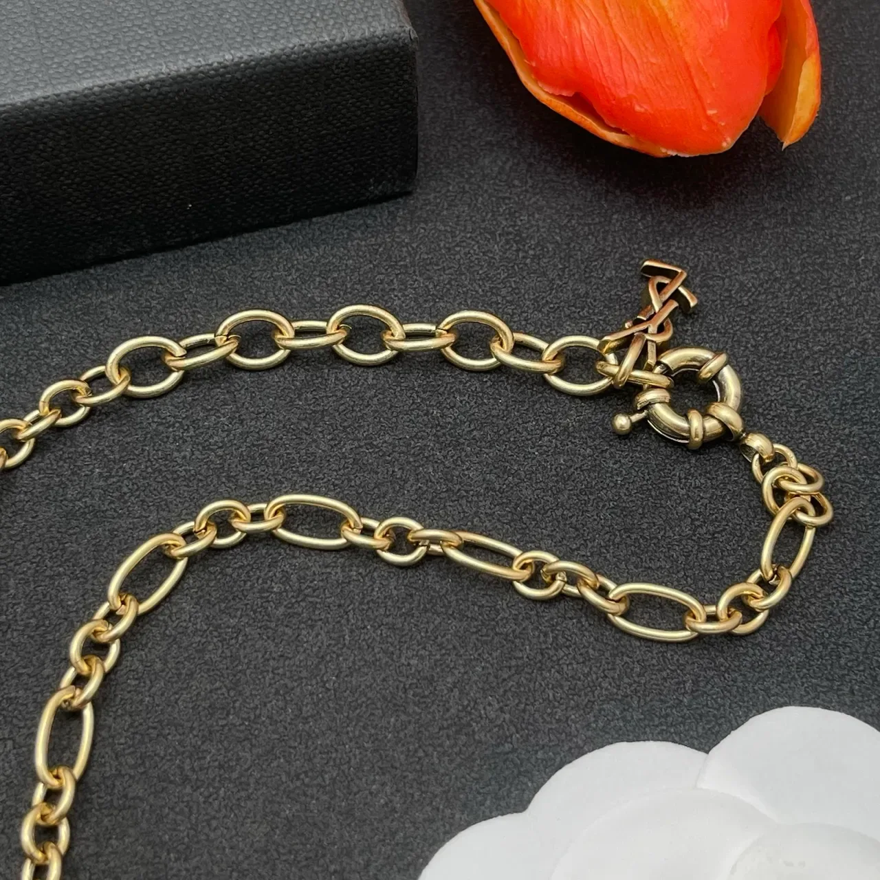 Saint Laurent Collier Chaîne Chunky à Maillons Ovalaires Texturée Circulaire Pendentif en Or et Argent 5