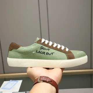 Saint Laurent Green Brown Canvas Upper Suede Overlays Lifestyle Sneakers