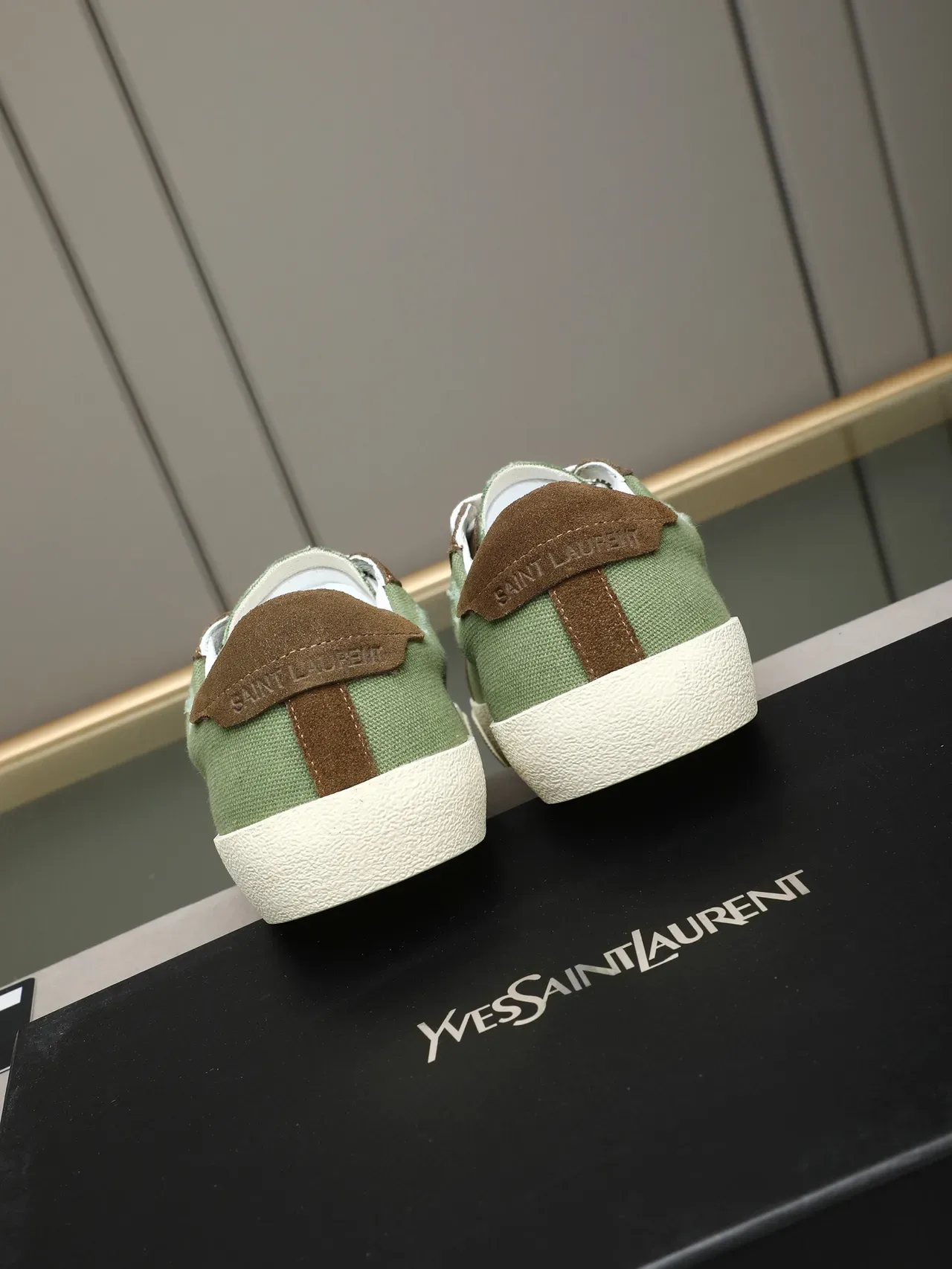 Saint Laurent Green Brown Canvas Upper Suede Overlays Lifestyle Sneakers 3