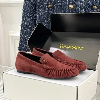 Saint Laurent Loafer Burgundy Suede Ruched Vamp Loafers