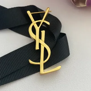 Saint Laurent Monogram Belt Black Gold Buckle Ribbed Fabric Strap Leather Belt