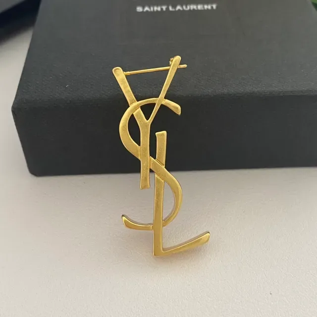 Saint Laurent Monogram Belt Black Gold Buckle Ribbed Fabric Strap Leather Belt 6