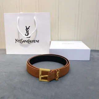 Saint Laurent Monogram Belt Tan and Black Reversible Suede Leather Belt