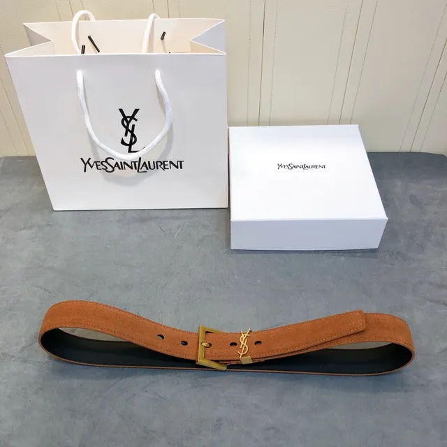 Saint Laurent Monogram Belt marrom e preto reversível de camurça couro 2