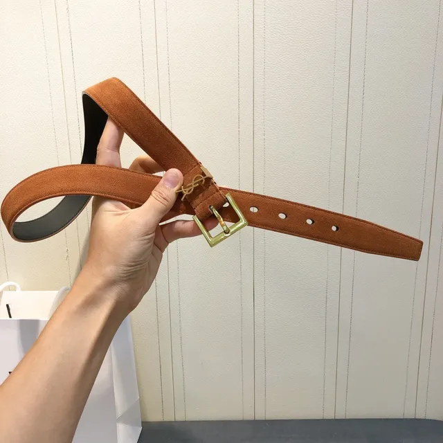 Saint Laurent Monogram Belt marrom e preto reversível de camurça couro 3