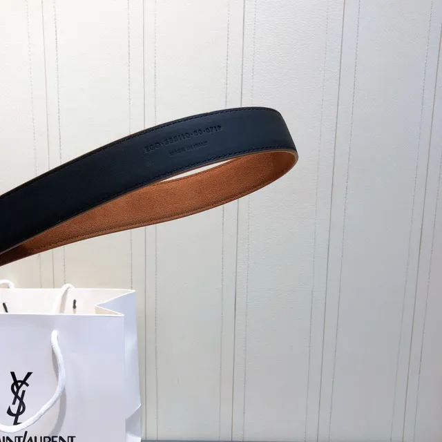 Saint Laurent Monogram Belt marrom e preto reversível de camurça couro 4