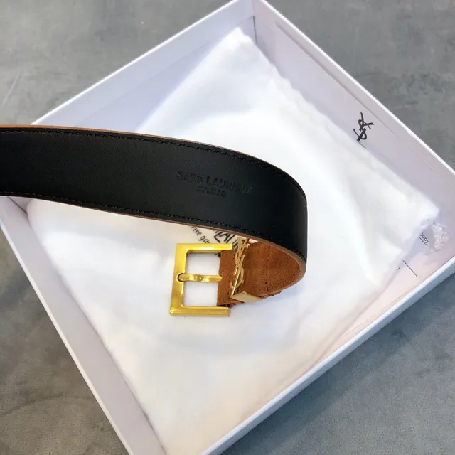 Saint Laurent Monogram Belt marrom e preto reversível de camurça couro 6