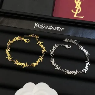 Saint Laurent Monogram Link أساور ذهبية وفضية