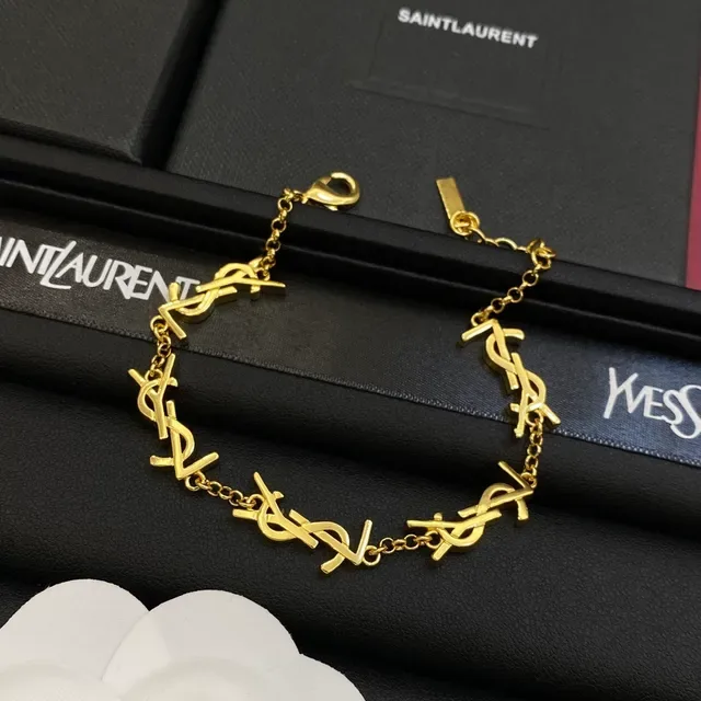 Saint Laurent Monogram Link Gold and Silver Bracelets 2