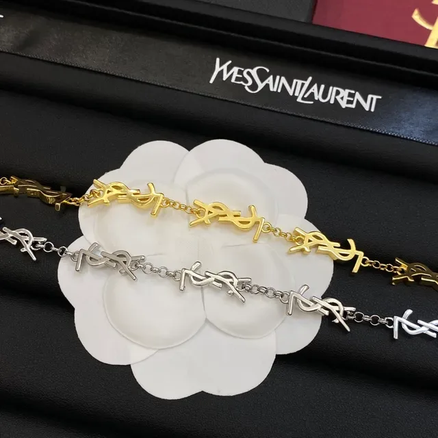 Saint Laurent Monogram Link Gold and Silver Bracelets 6
