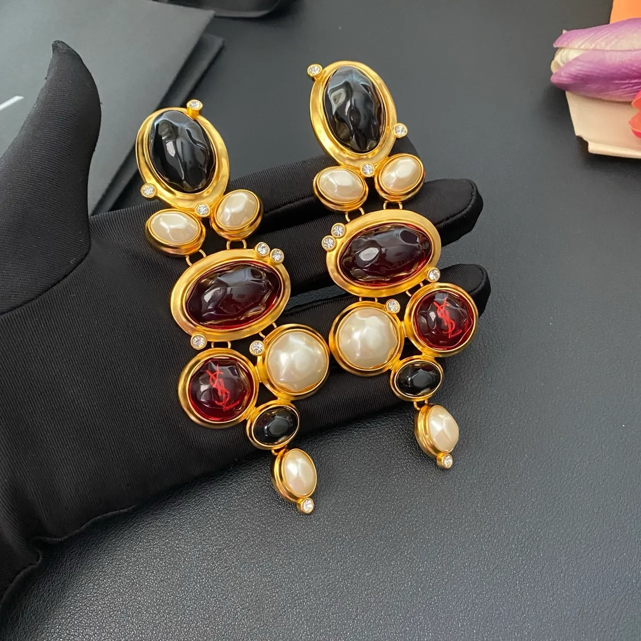 Saint Laurent Multi-Stone Chandelier Earrings 9