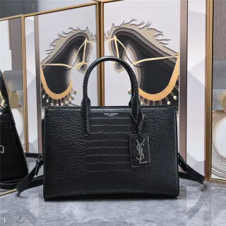 Saint Laurent Sac de Jour Black Croc-Embossed Leather Tote Bag