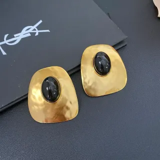 Saint Laurent Sculptural Gold-Tone Black Cabochon Earrings
