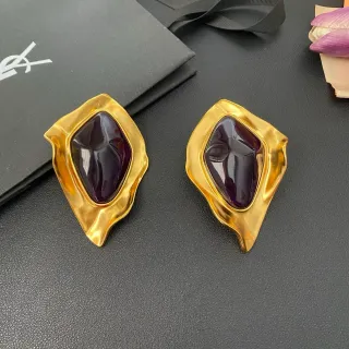 Saint Laurent Sculptural Gold-Tone Purple Resin Earrings