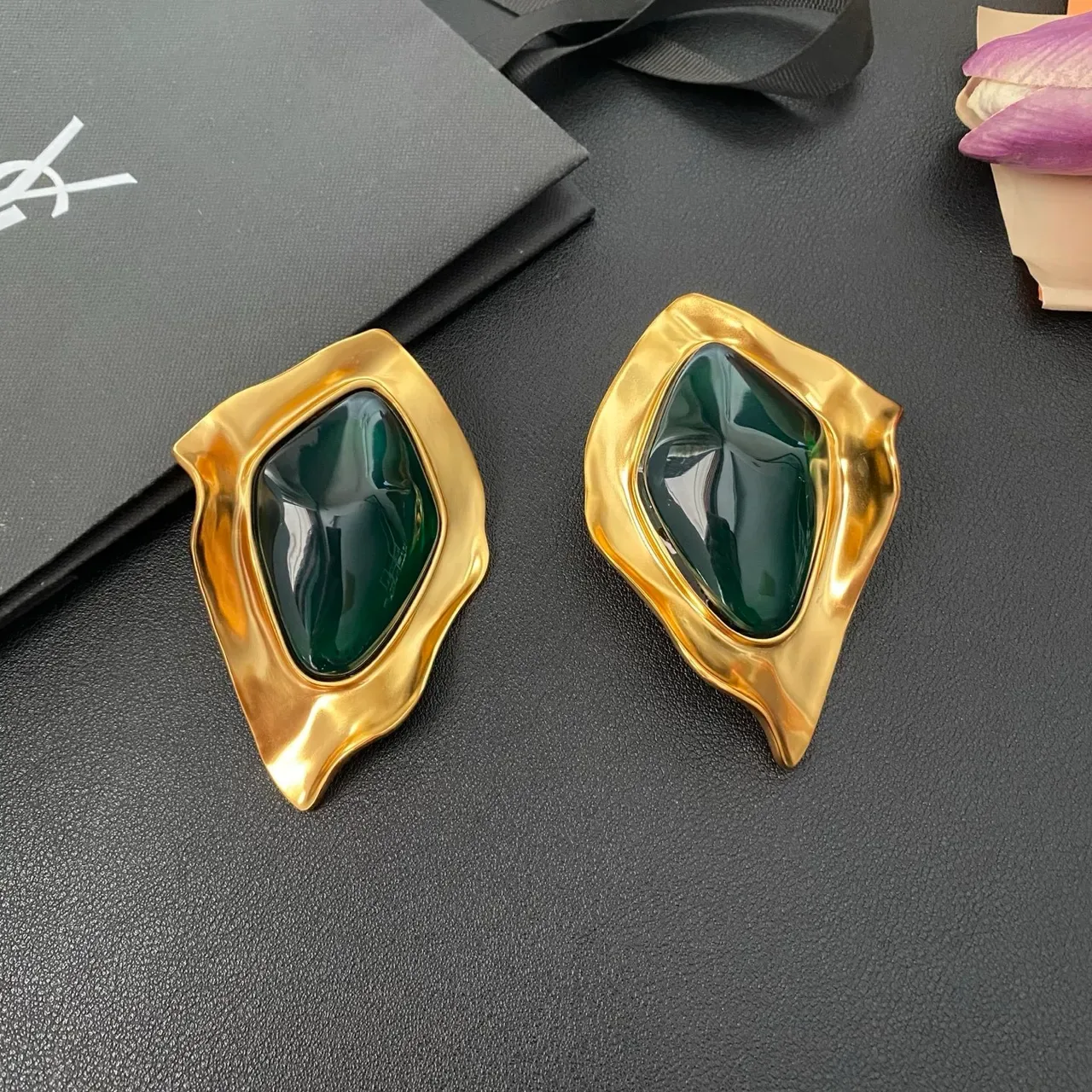Saint Laurent Boucles d'oreilles Sculptural Doré Violet Résine 6