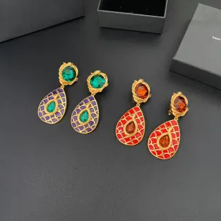 Saint Laurent Teardrop Enamel and Gemstone Drop Earrings