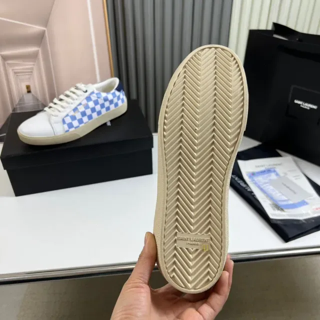 Saint Laurent White Blue Low-Top Checkerboard Panel Lifestyle Sneakers 2