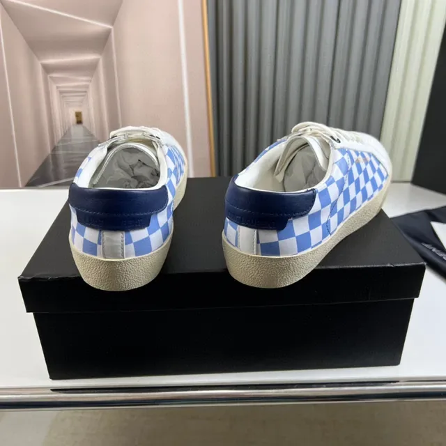 Saint Laurent White Blue Low-Top Checkerboard Panel Lifestyle Sneakers 5