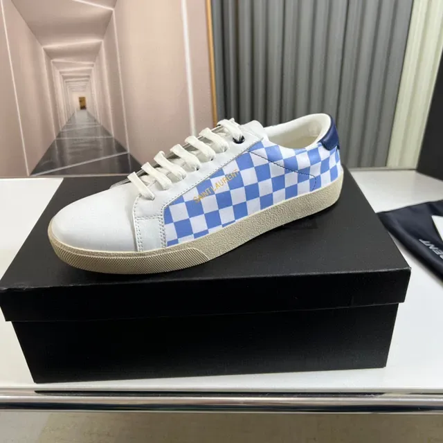 Saint Laurent White Blue Low-Top Checkerboard Panel Lifestyle Sneakers 9