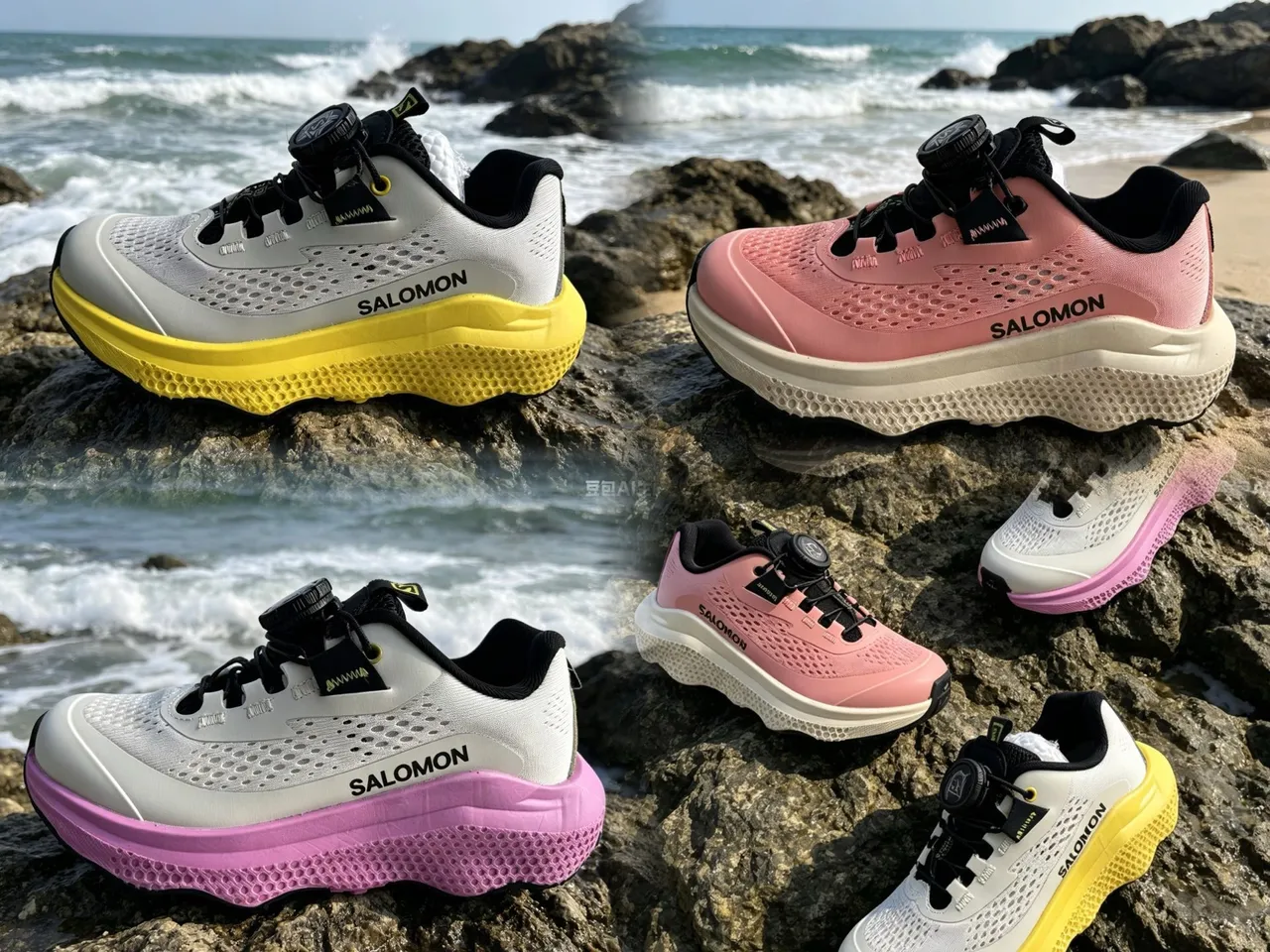 Salomon White Pink Mesh Upper BOA Dial Closure Running Shoes 5