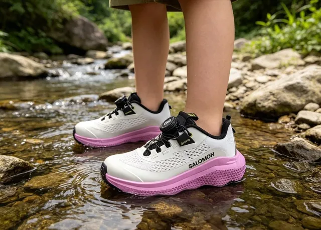 Salomon White Pink Mesh Upper BOA Dial Closure Running Shoes 22