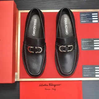 Salvatore Ferragamo Gancini Black Leather Loafers