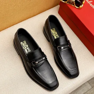Salvatore Ferragamo Gancini Black Textured Leather Loafers