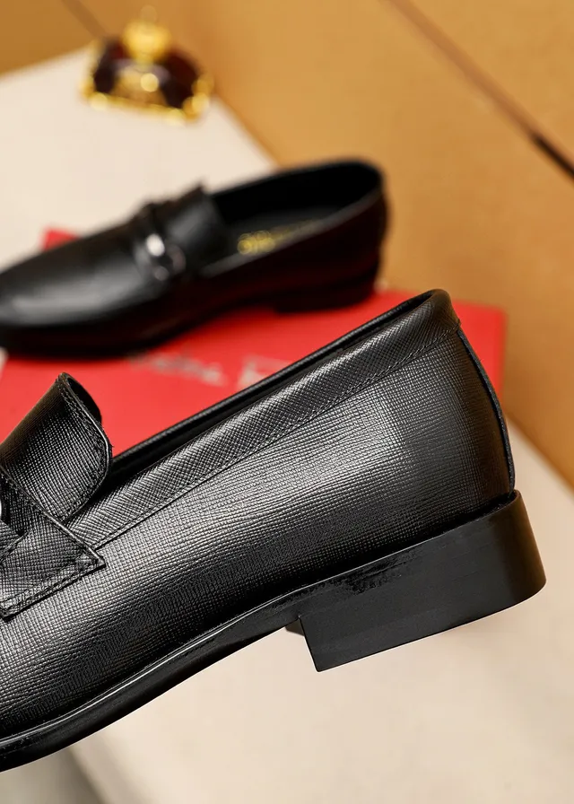 Salvatore Ferragamo Gancini Black Textured Leather Loafers 3