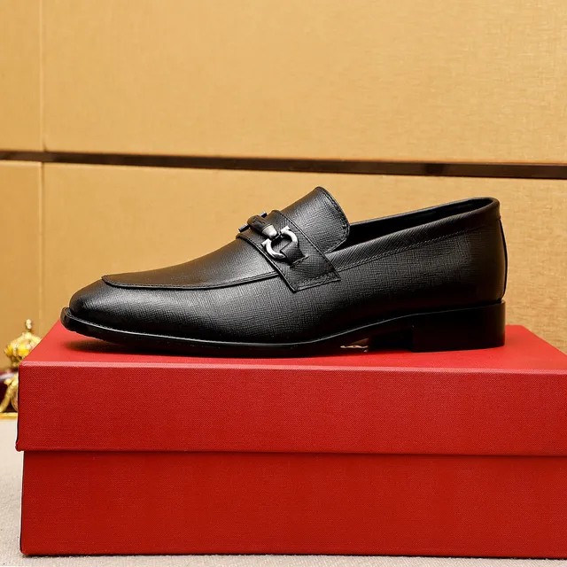 Salvatore Ferragamo Gancini Black Textured Leather Loafers 4