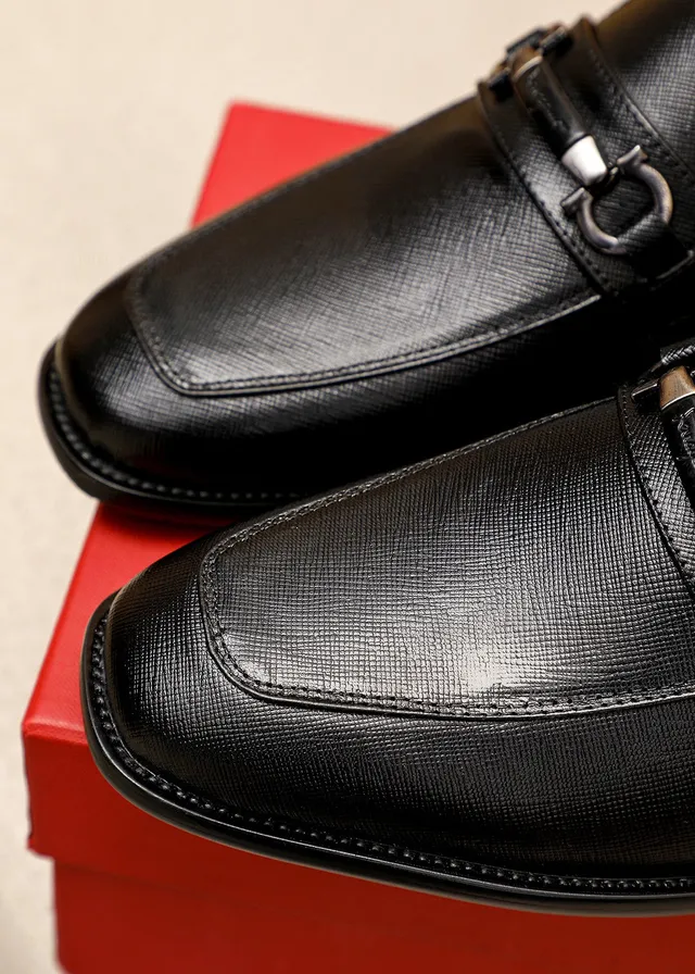Salvatore Ferragamo Gancini Black Textured Leather Loafers 5
