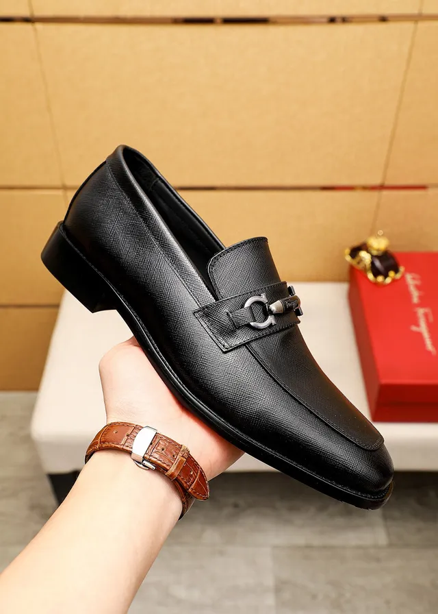 Salvatore Ferragamo Gancini Black Textured Leather Loafers 6