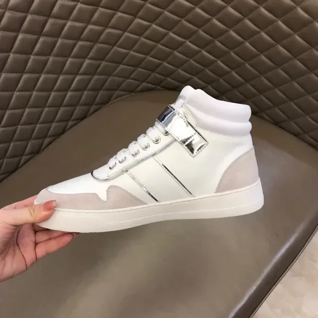 Salvatore Ferragamo White Silver High-Top Leather And Textile Sneakers 3