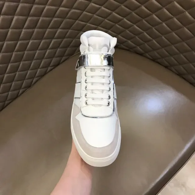 Salvatore Ferragamo White Silver High-Top Leather And Textile Sneakers 4