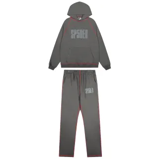Sp5der Gray Red Oversized Fit Contrast Piping Tracksuit