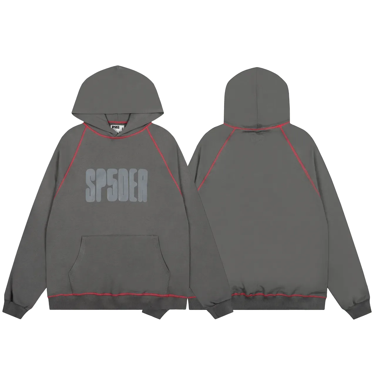 Sp5der رمادي أحمر Oversized Fit Contrast Piping Tracksuit 6