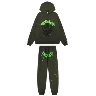 Sp5der Spiderweb Graphic Army Green Tracksuit