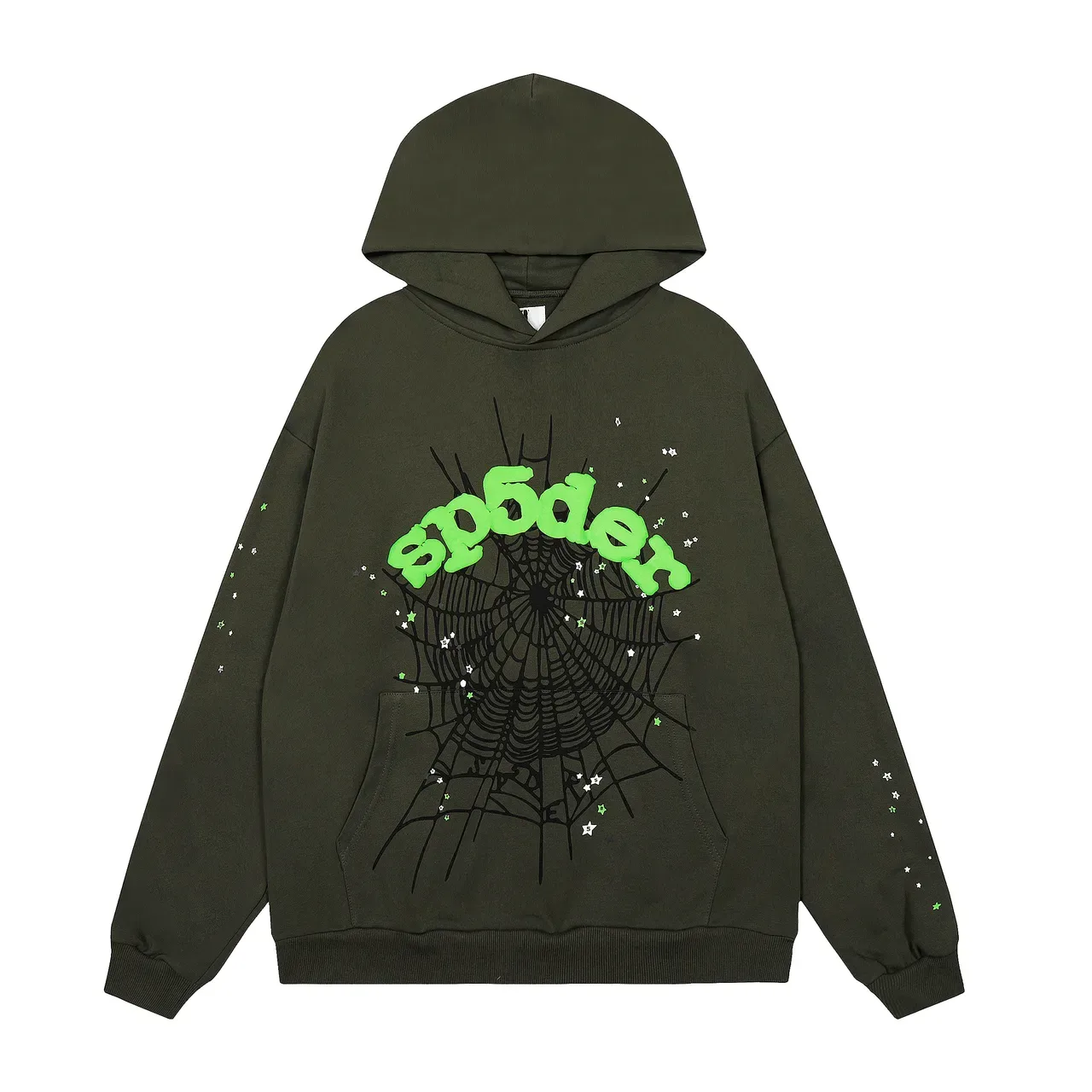 Sp5der ট্র্যাকসুট আর্মি গ্রিন স্পাইডারওয়েব গ্রাফিক 4