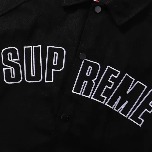 Supreme Coach جاكيت أسود أبيض بياقة وزر أمامي 3