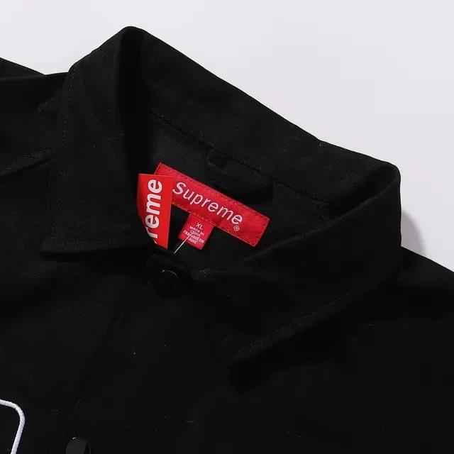 Supreme Coach جاكيت أسود أبيض بياقة وزر أمامي 5