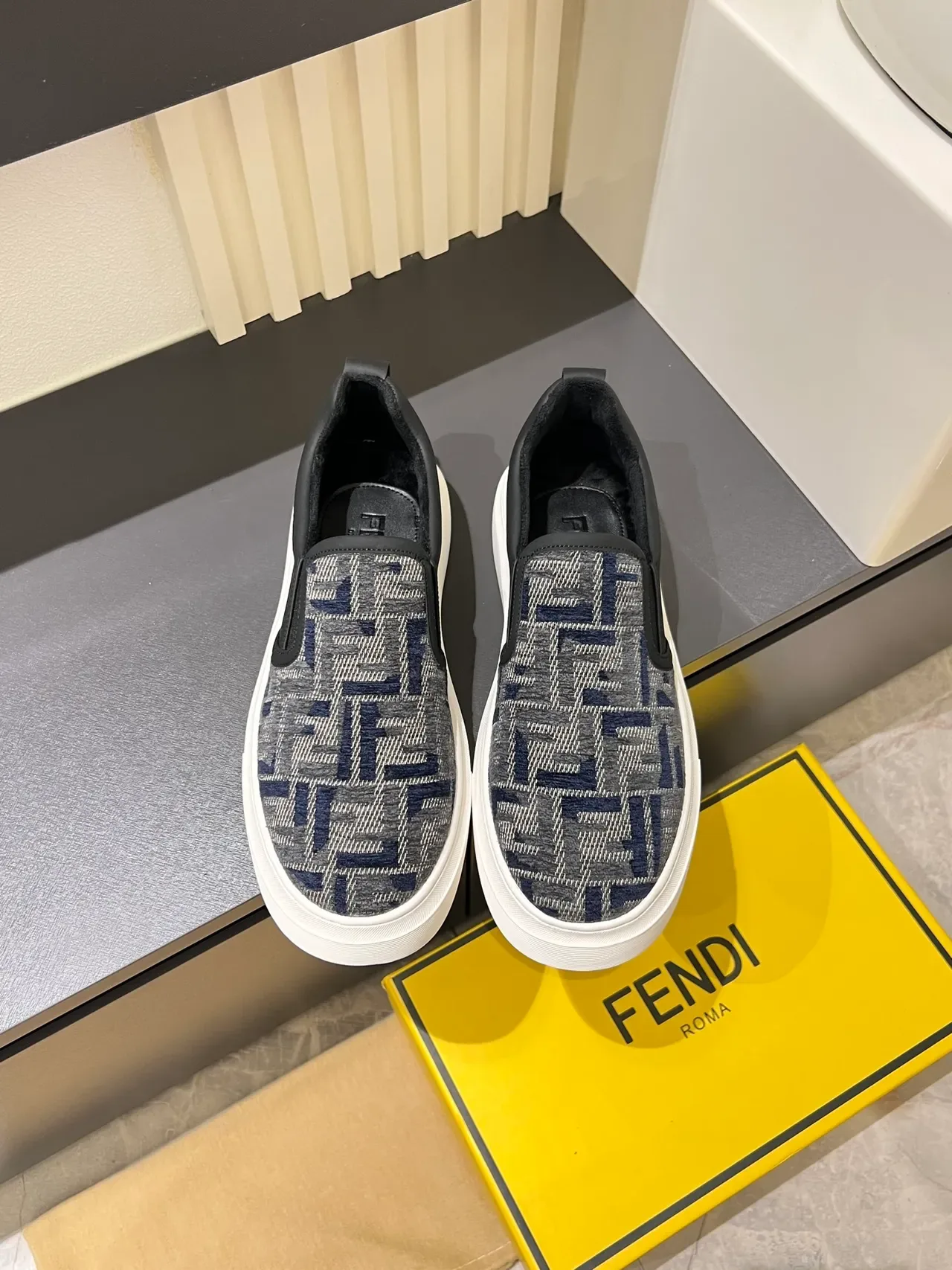 Supreme Slip-On Patterned Knit and Leather Lifestyle Sneakers 5