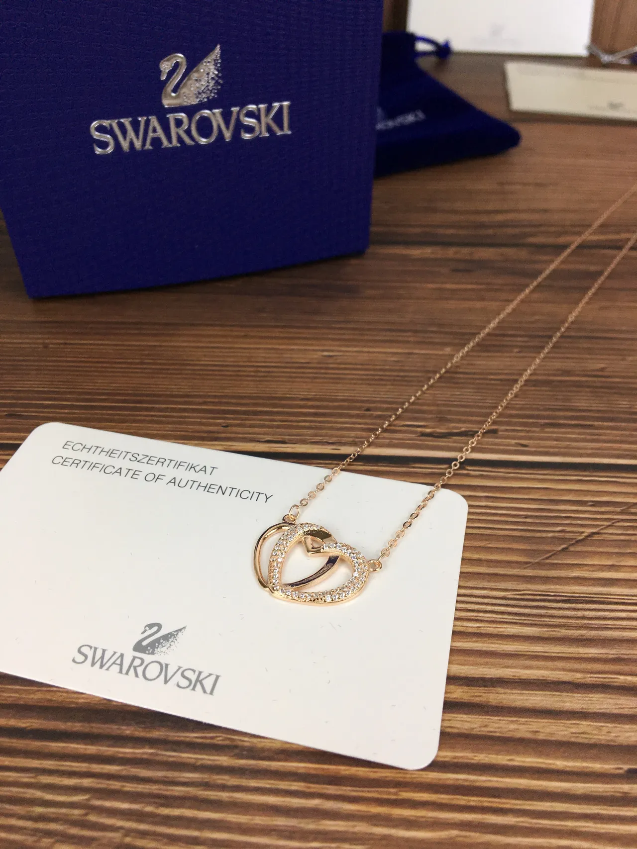 Swarovski Collier Double Cœur Cristal Pavé Doré 3
