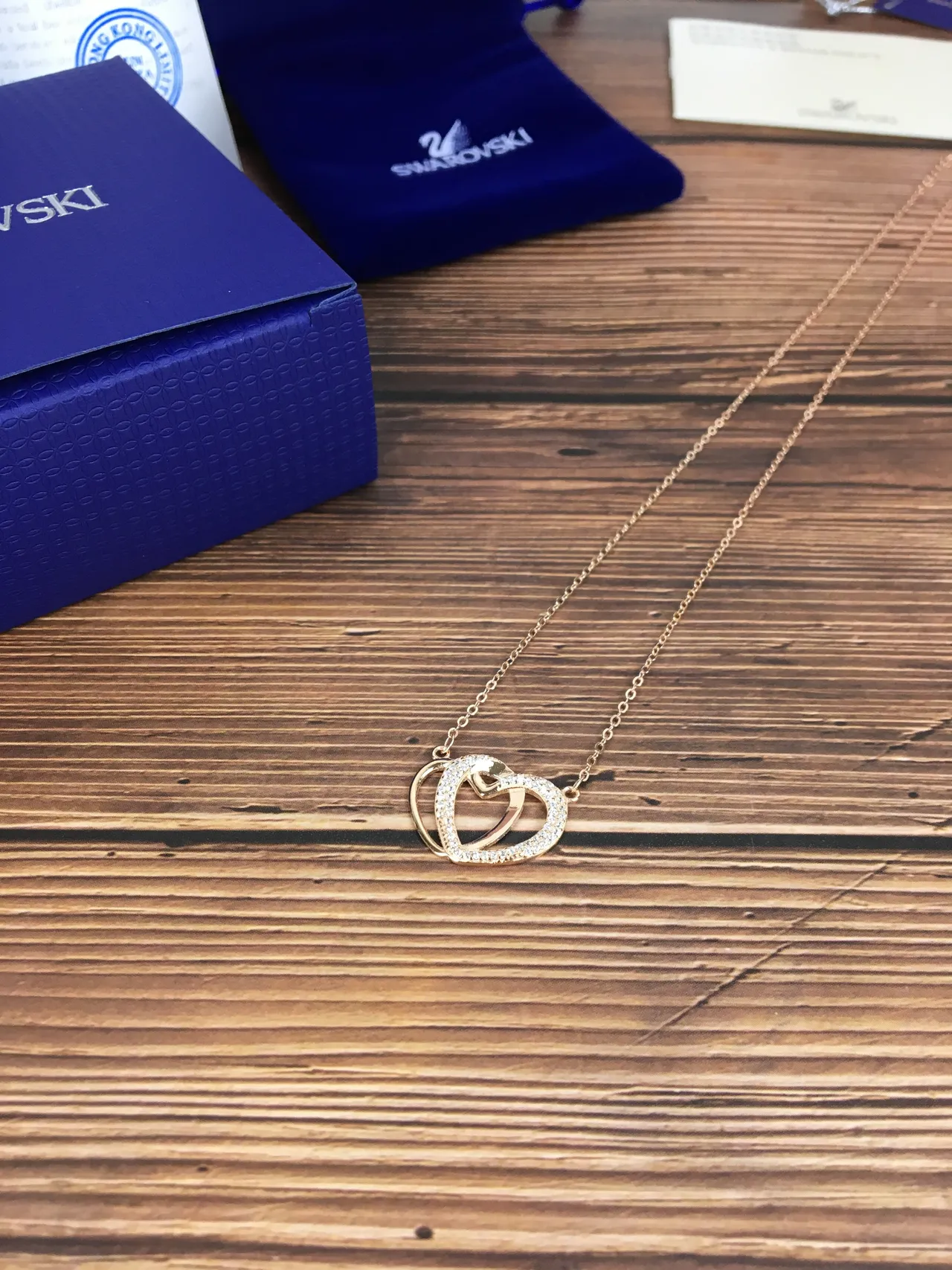Swarovski Collier Double Cœur Cristal Pavé Doré 5