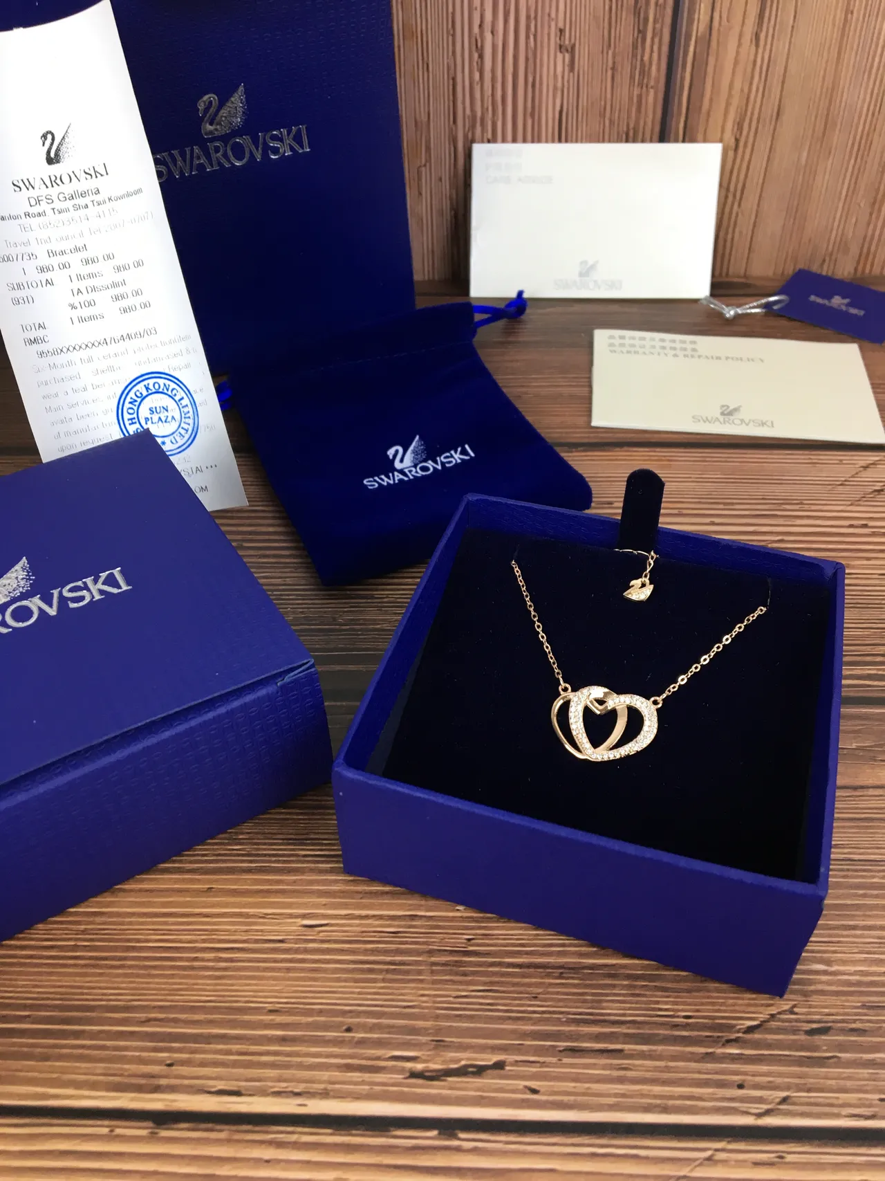 Swarovski Collier Double Cœur Cristal Pavé Doré 6