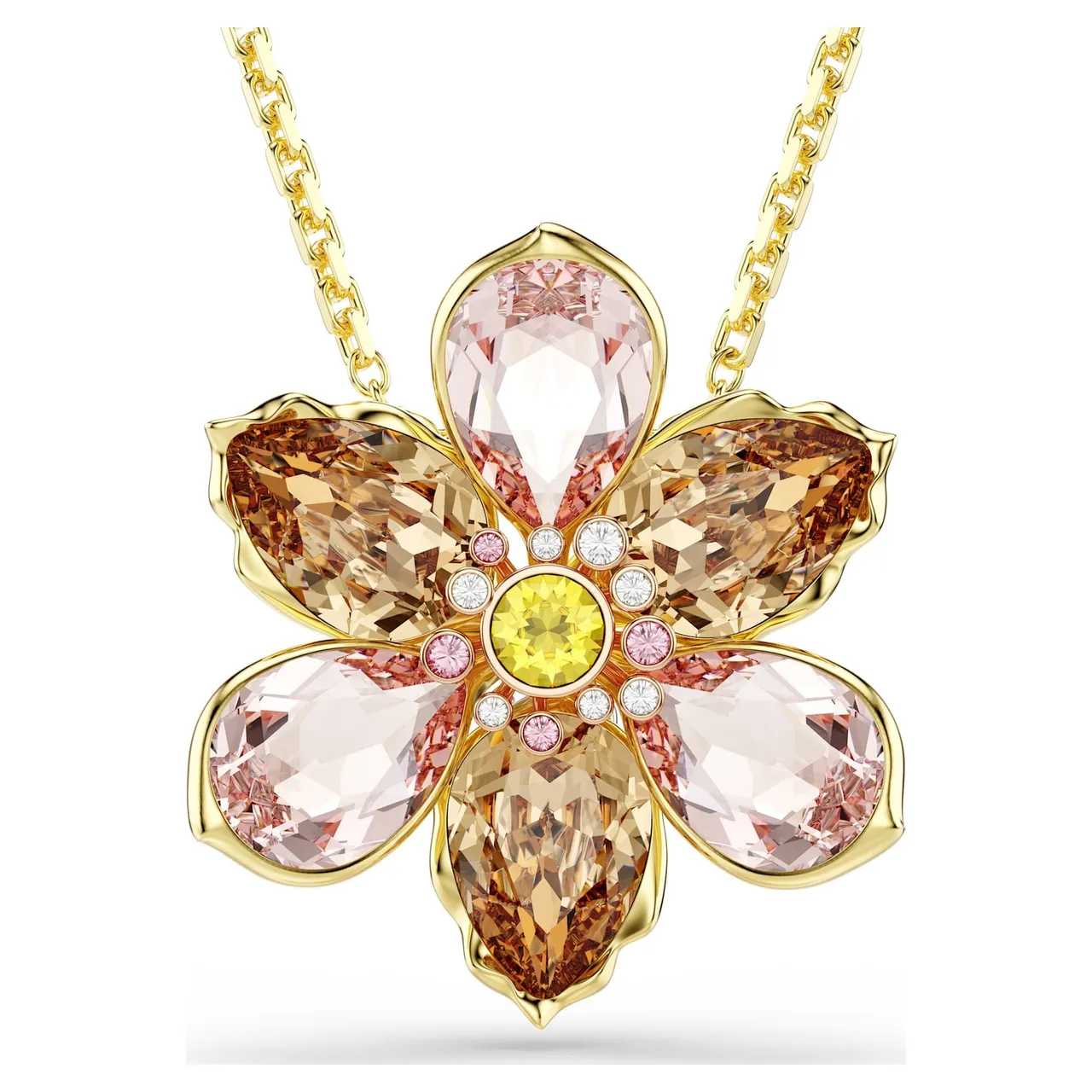 Collier de Cristal à Forme de Fleur Multicolore avec Finition Dorée de Swarovski 1
