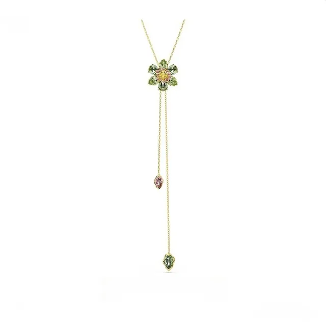 Collier de Cristal à Forme de Fleur Multicolore avec Finition Dorée de Swarovski 3