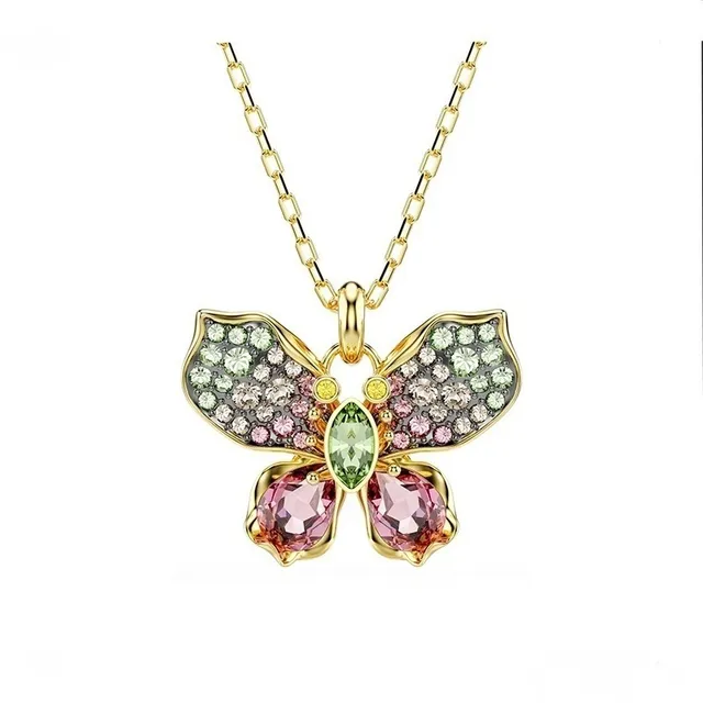 Collier de Cristal à Forme de Fleur Multicolore avec Finition Dorée de Swarovski 5
