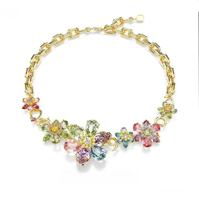 Collier de Cristal à Forme de Fleur Multicolore avec Finition Dorée de Swarovski 7