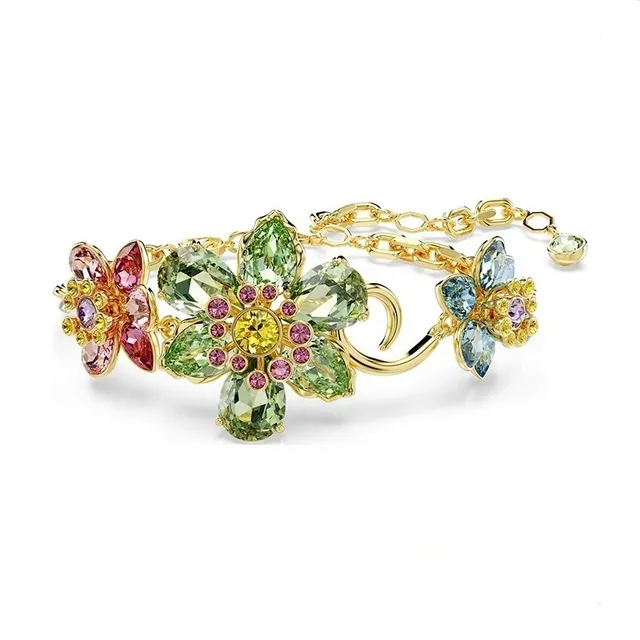 Collier de Cristal à Forme de Fleur Multicolore avec Finition Dorée de Swarovski 9