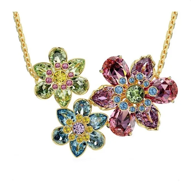 Collier de Cristal à Forme de Fleur Multicolore avec Finition Dorée de Swarovski 11